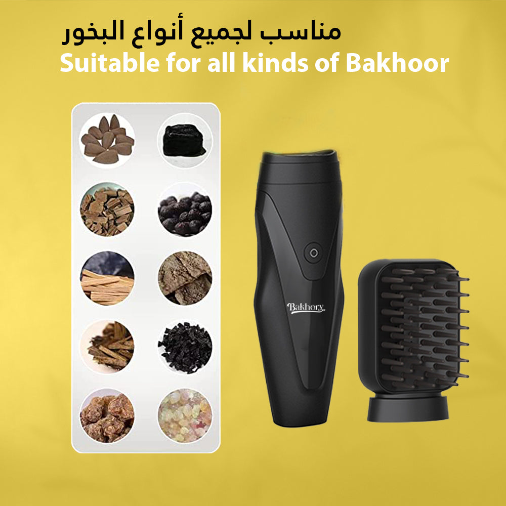 Bakhory Rechargeable Electric Comb Bakhoor Burner - Portable Mini USB Power for Home, office & Car