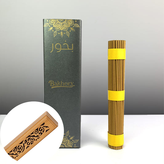 111pcs- Bakhory Oud Incense Sticks 3mm thick 21cm length (100g) With Free incense Burner