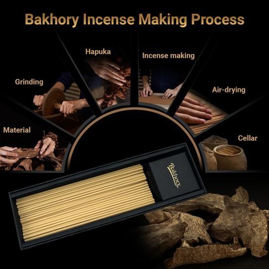 70pcs- Bakhory Oud Incense Sticks 3mm thick (50g) With Copper Incense Burner for Home Decoration